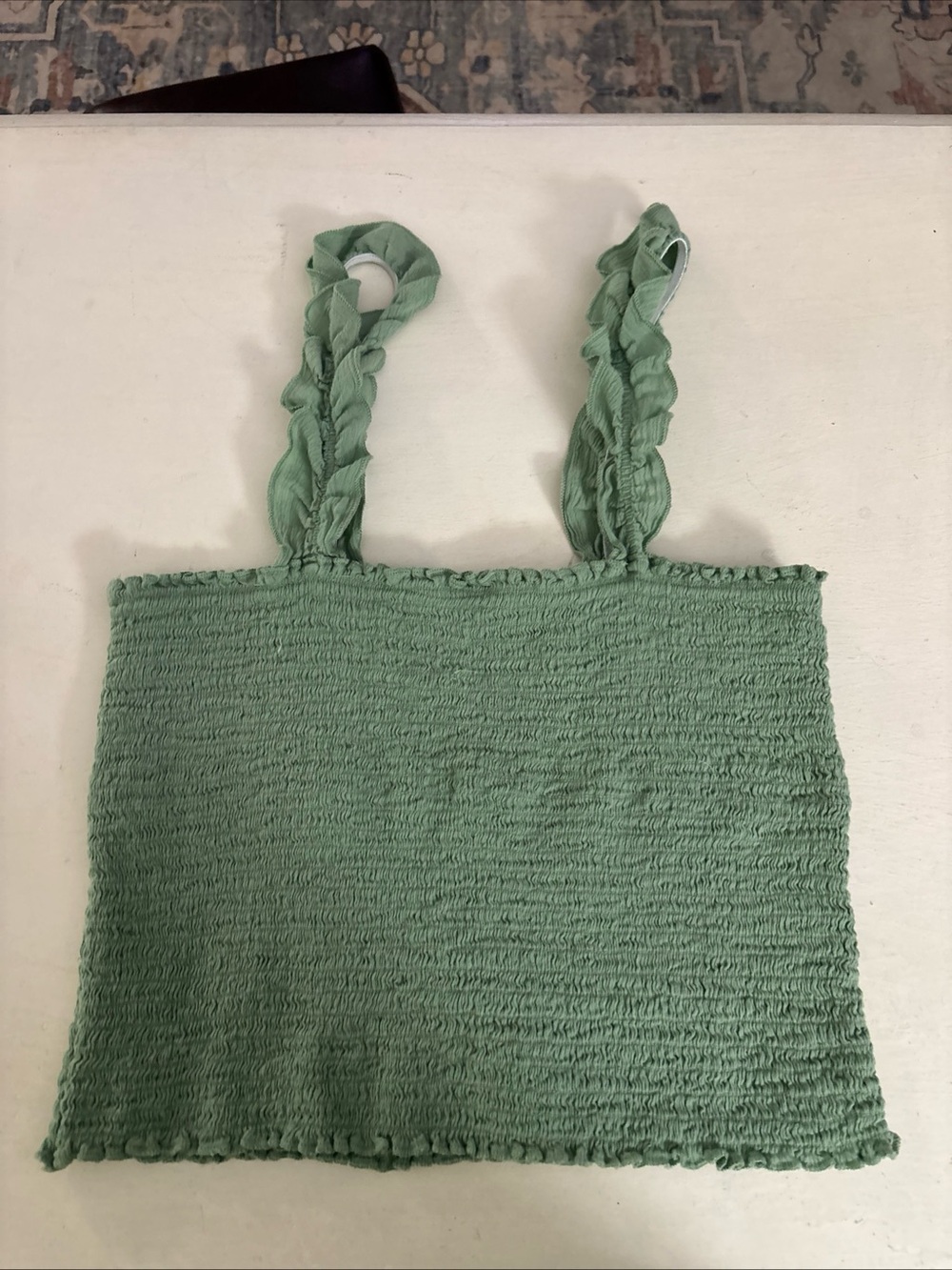 aerie Sage Green Smocked Crop Top with Braided Straps size M